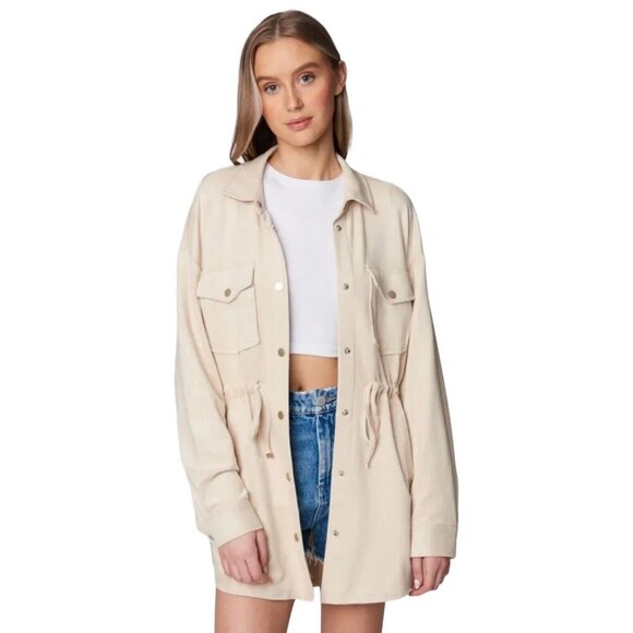 Blank NYC Women Size S Snap Tied Jacket Let Me Know Beige Faux Suede Leather - Picture 1 of 9